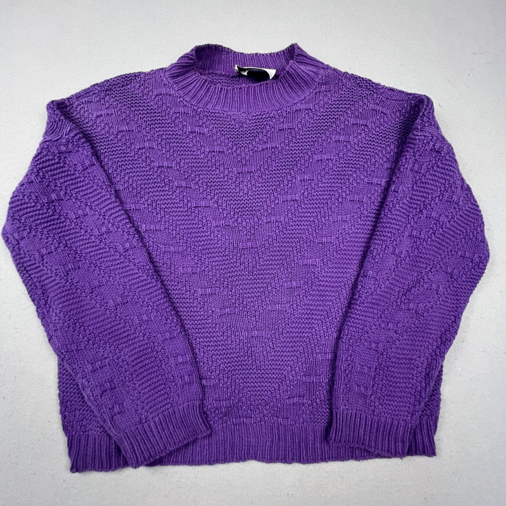 VTG L.S.A. Classics Knit Sweater Womens XL Purple Textured Cotton USA Made